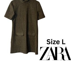 EUC Zara Gray Knee Length Dress With Zipper Closure and Front Pockets Size L